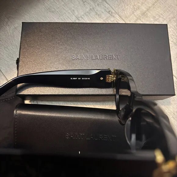 Saint Laurent Black Cat Eye Sunglasses Gold YSL Logo Trendy It Girl - Picture 9 of 11